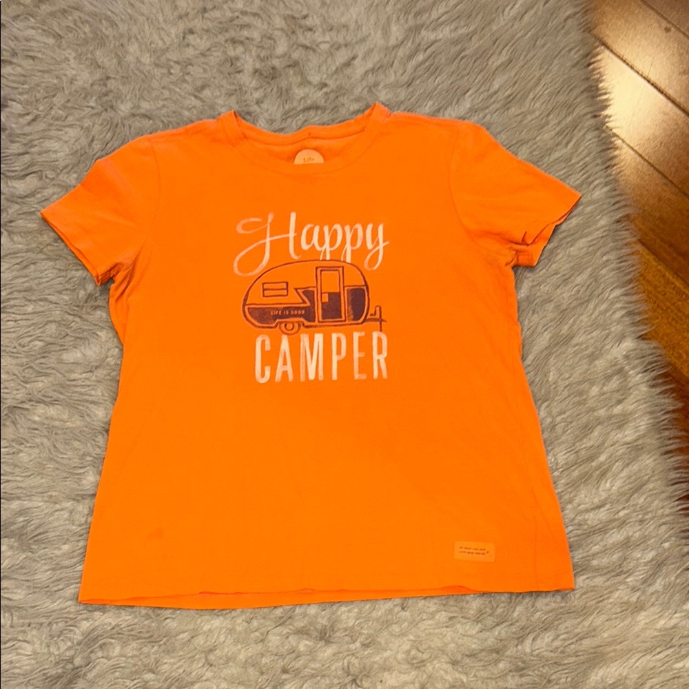 Life is good happy camper bright orange logo cotton Tshirt size‎ medium